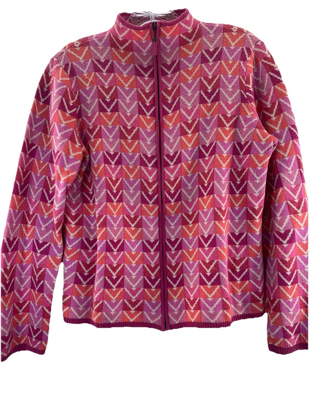 SIGRID OLSEN FULL ZIP CARDIGAN SWEATER TOP PINK SPRING MANDARIN COLLAR SIZE S